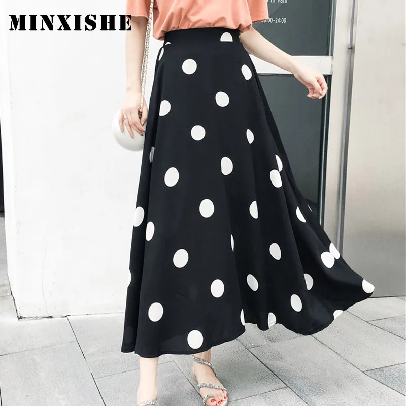 Весенне летняя женская юбка 2020 Новинка Макси в горошек с карманами faldas размера
