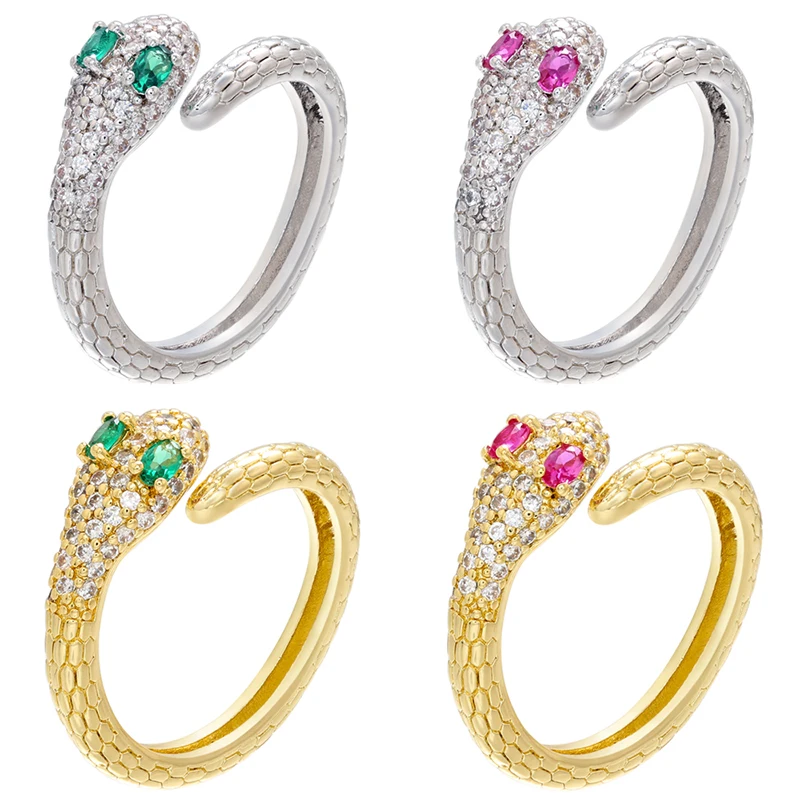 ZHUKOU 1 pezzo CZ cristallo oro/argento colore donne anelli regolabili serpente anelli creativi per