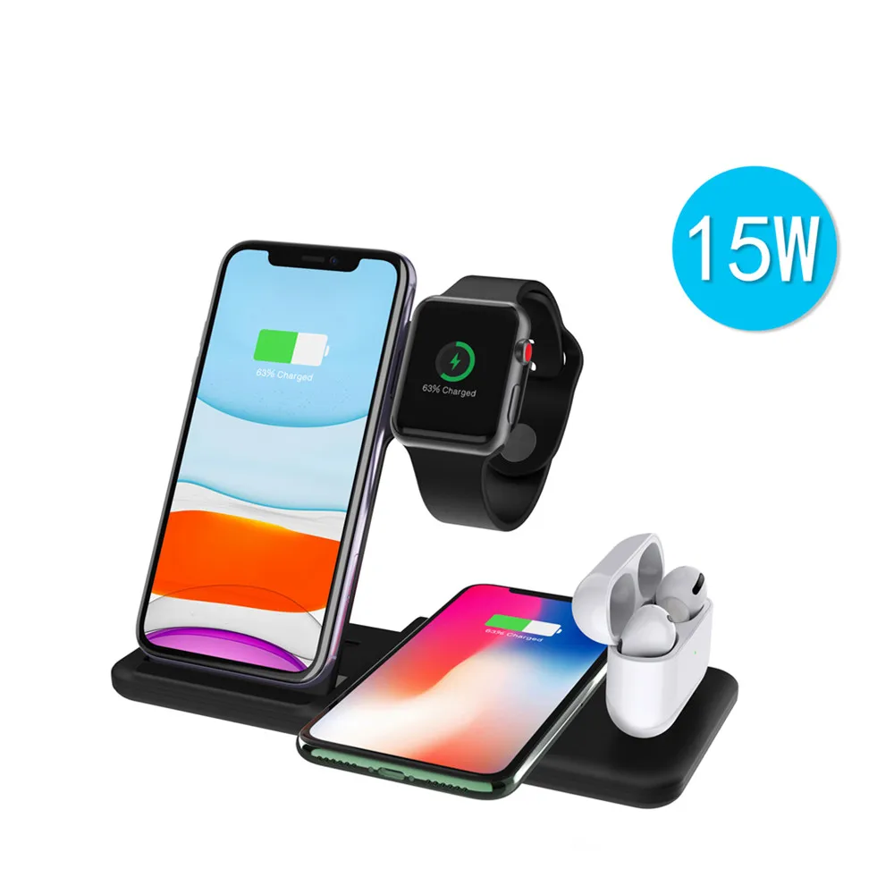 Беспроводное зарядное устройство 4 в 1 15 Вт Qi док-станция для Iphone Micro USB Тип C