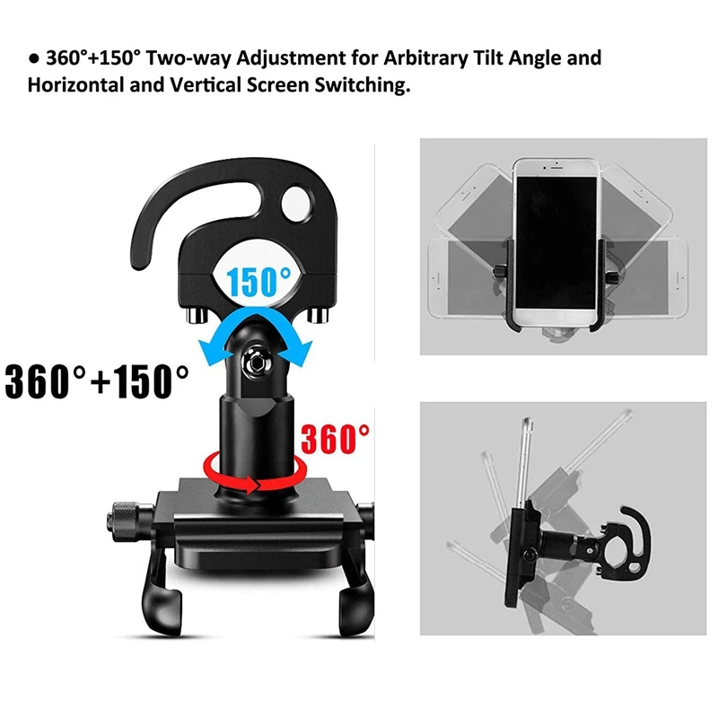 

Motorcycle Phone Mount Metal Aluminum Handlebar Holder 360 Adjustable Compatible with 4-6.8 Inches Mobile Phone (Black)