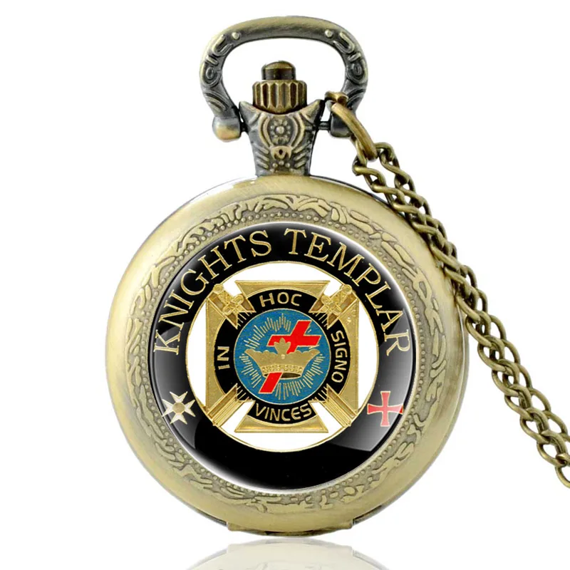 

Knights Templar IN HOC Signo Vinces Cross Crown Glass Cabochon Quartz Pocket Watch Retro Men Women Pendant Necklace Chain Clock