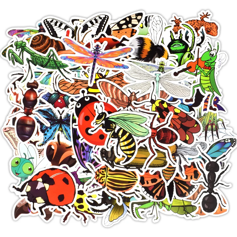 Pegatinas de insectos naturales para ni&ntilde;os, calcoman&iacute;as de mariquita y hormiga de animales para ordenador port&aacute;til, coche, juguetes educativos, 50 Uds.-1