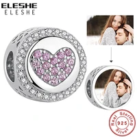 eleshe personalized custom photo charm 925 sterling silver crystal heart in round beads fit original charm bracelet diy jewelry