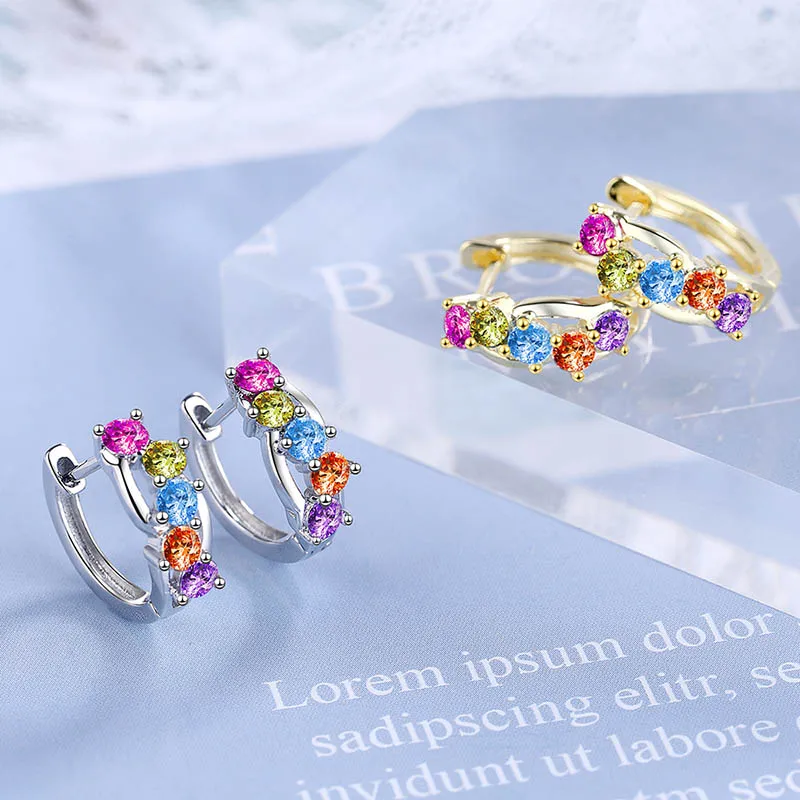 

Elegant Colourful Earrings for Women Fashion Gold Silver Color Cz Zircon Crystal Stud Earring Jewelry Gift Pendientes Oorbellen