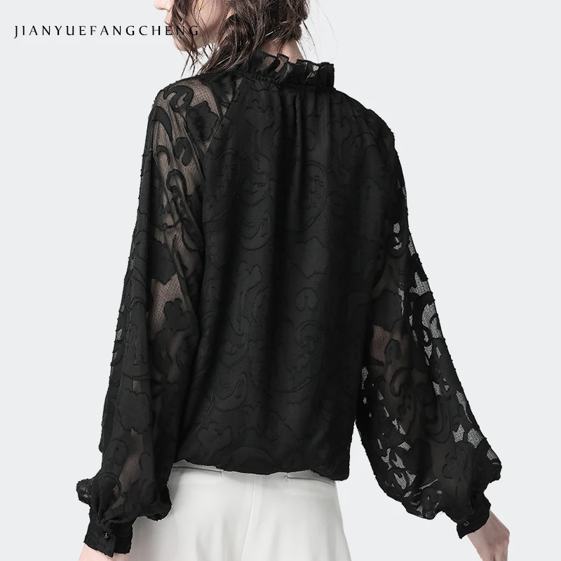 Женская обувь с цветочной вышивкой блузки воротник-стойка рукав-фонарик