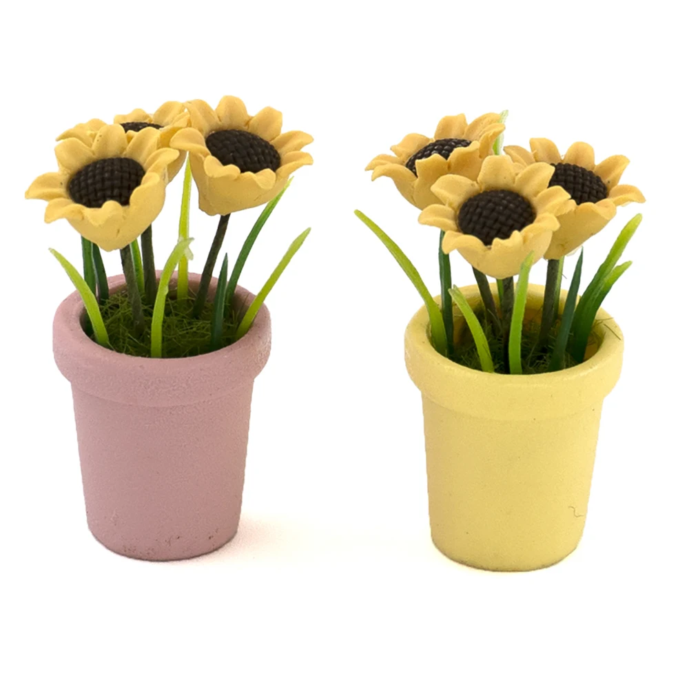 

1Pcs 1/12 Dollhouse Miniature Accessories Mini Sunflower Pot Culture Simulation Flower Model For Doll House Decoration