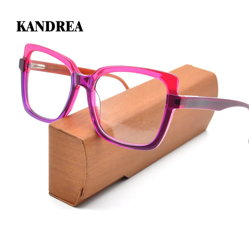 

KANDREA женские модные винтажные Ретро ацетатные оправы, прозрачные линзы, цветные очки, оптические очки по рецепту
