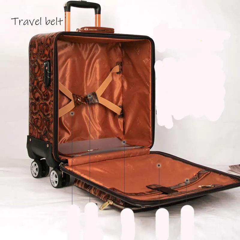

Travel Belt New Retro Genuine leather Rolling Luggage Spinner Travel Bag cowhide Suitcase Wheels Password Trolley