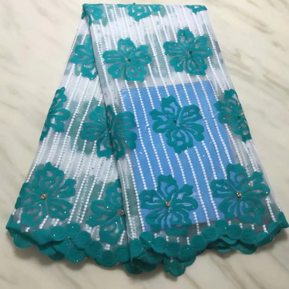 Зеленые последние французские кружева камни ткани высокого качества Тюль