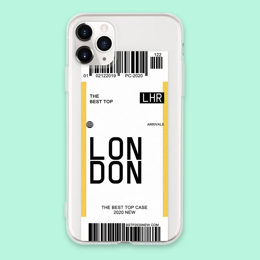 

World City travel ticket label Phone Cases For iPhone 12 Pro Max Mini 11 Pro XR XS MAX 8 X 7 Plus Shockproof Soft TPU case