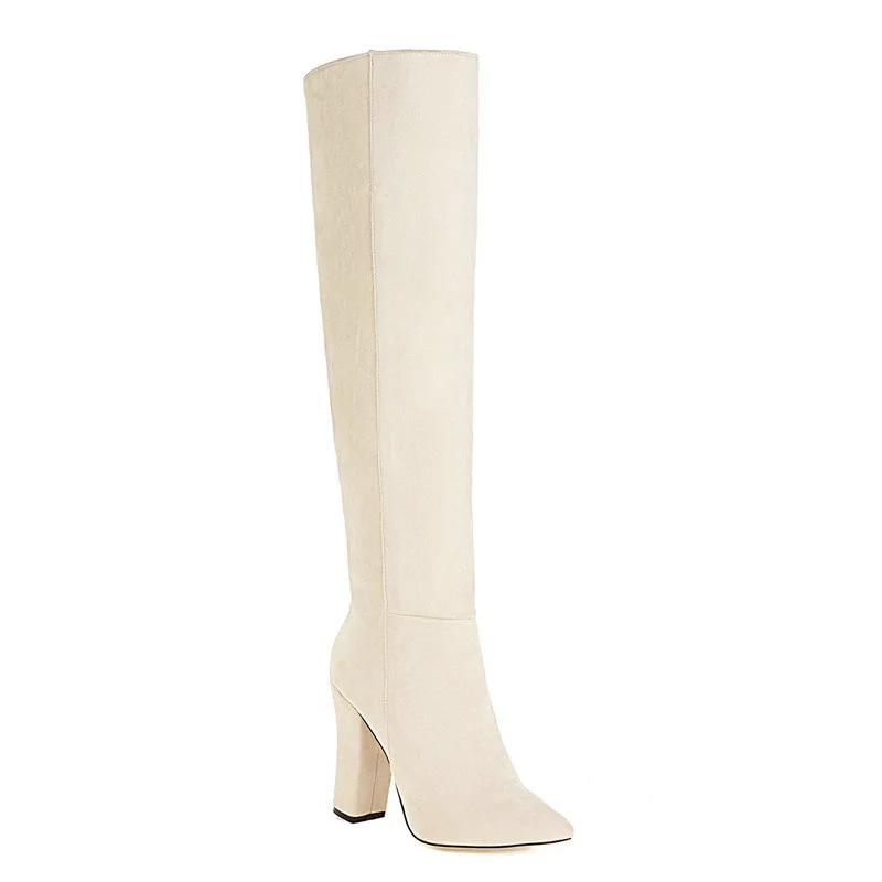 Женские сапоги до колена из искусственной замши на высоком устойчивом каблуке |