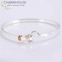 charmhouse pure silver bangles for women gold color hook cuff bangle bracelet wristband pulseira femme wedding bridal jewelry