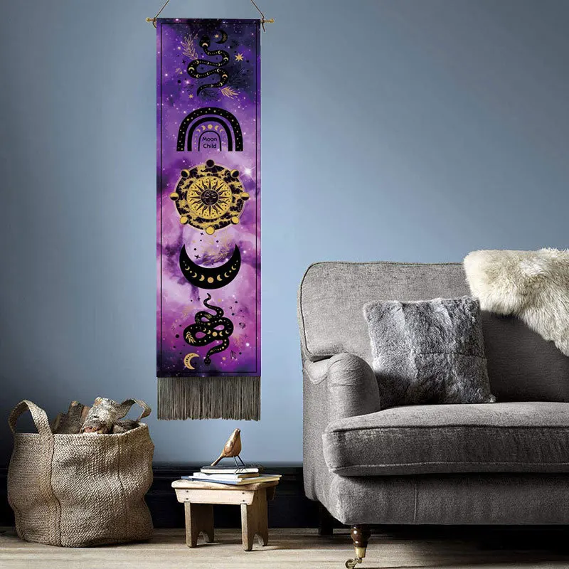 

Bohemian Scroll Painting Purple Gold Moon Phase Hanging Paintings Home Decor Wall Hanging Tapestry for Living Room