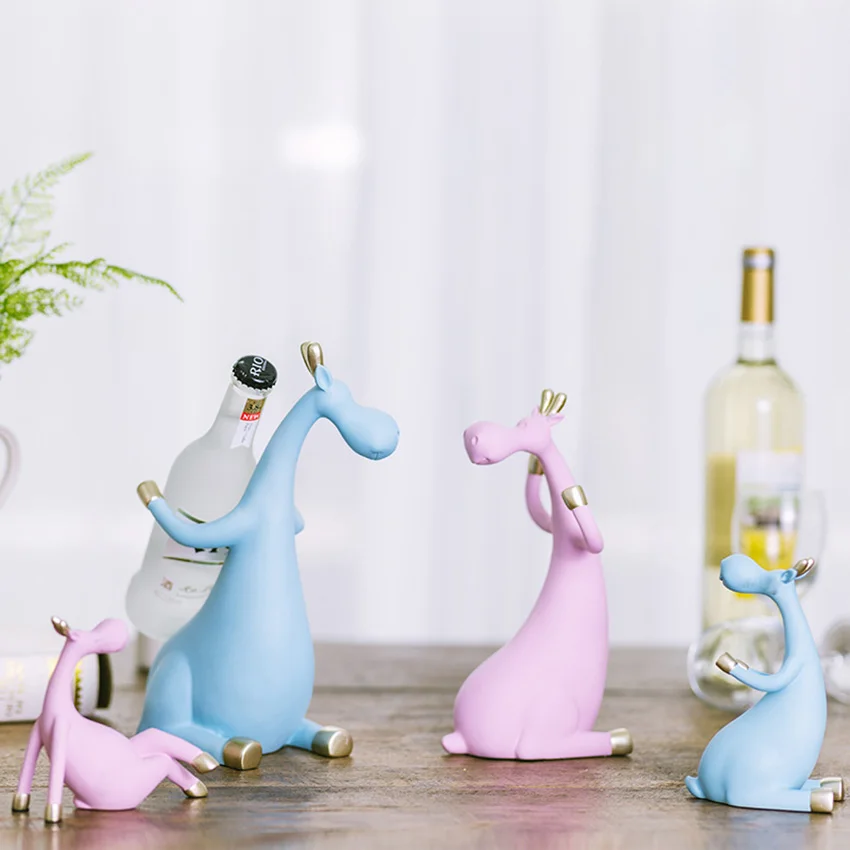 

Resin Cute Deer family Wine Rack Bottle Holder creative Figurines Miniatures family Furnishing Articles for home wedding decor