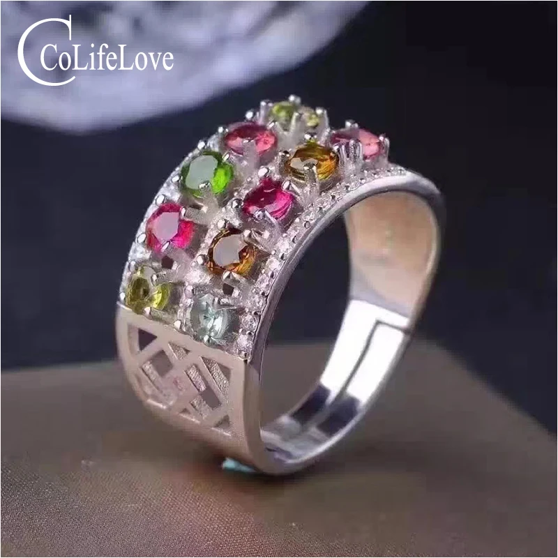 Кольцо из чистого серебра 925 пробы с турмалином 10 шт. кольцо натурального