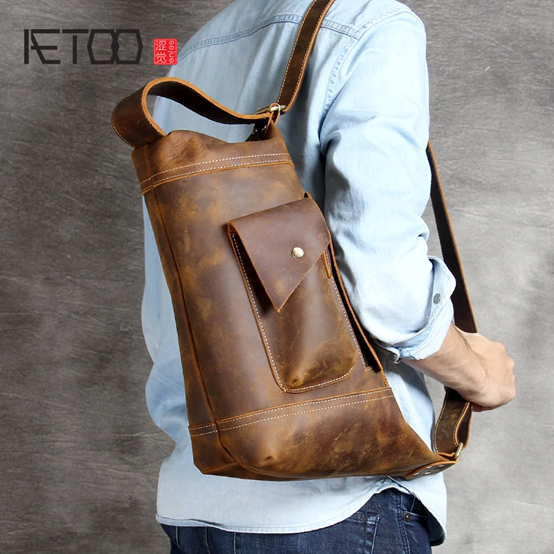 Мужская кожаная сумка AETOO с одним плечевым ремнем из воловьей кожи| |