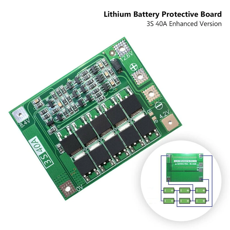 Защитная плата PCB BMS зарядного устройства литий-ионной батареи 3S 40A для двигателя