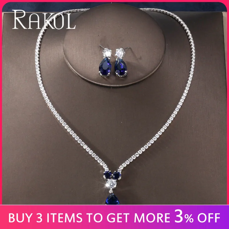 RAKOL Новый Модный Роскошный AAA циркон в форме капли воды ожерелье серьги ювелирный