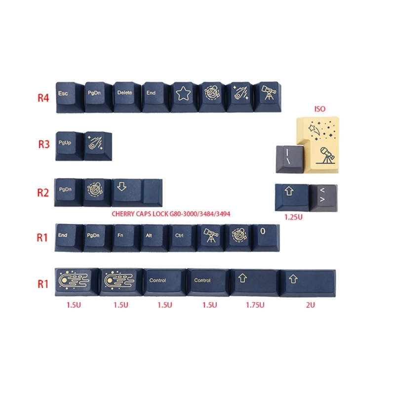 

77JC 135 Keys Stargaze Keycap Cherry Profile PBT Keycaps for ID60/GK61 64 68/71/75/84/RK836/87/96/98/108 Dye Subb Key