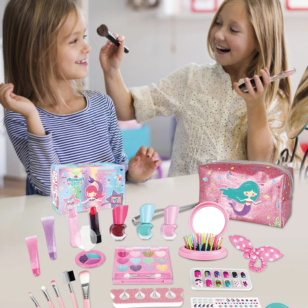 

Baby Girls Make Up Set Toys Pretend Play Cosmetic Bag Beauty Hair Salon Toy Makeup Tools Kit Children Pretend Play Toys