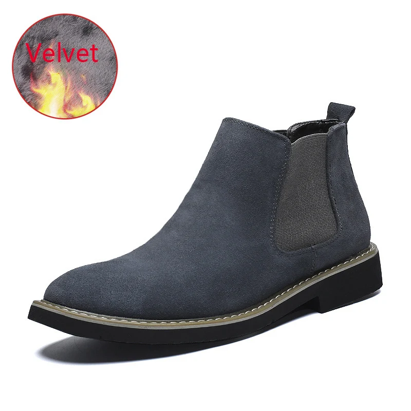 velvet gray Модные мужские ботинки больших размеров; Мужская обувь; повседневные ботинки «Челси» с острым носком; мужские замшевые ботинки без застежки из натуральной кожи; отличный дизайн - Цвет: velvet gray