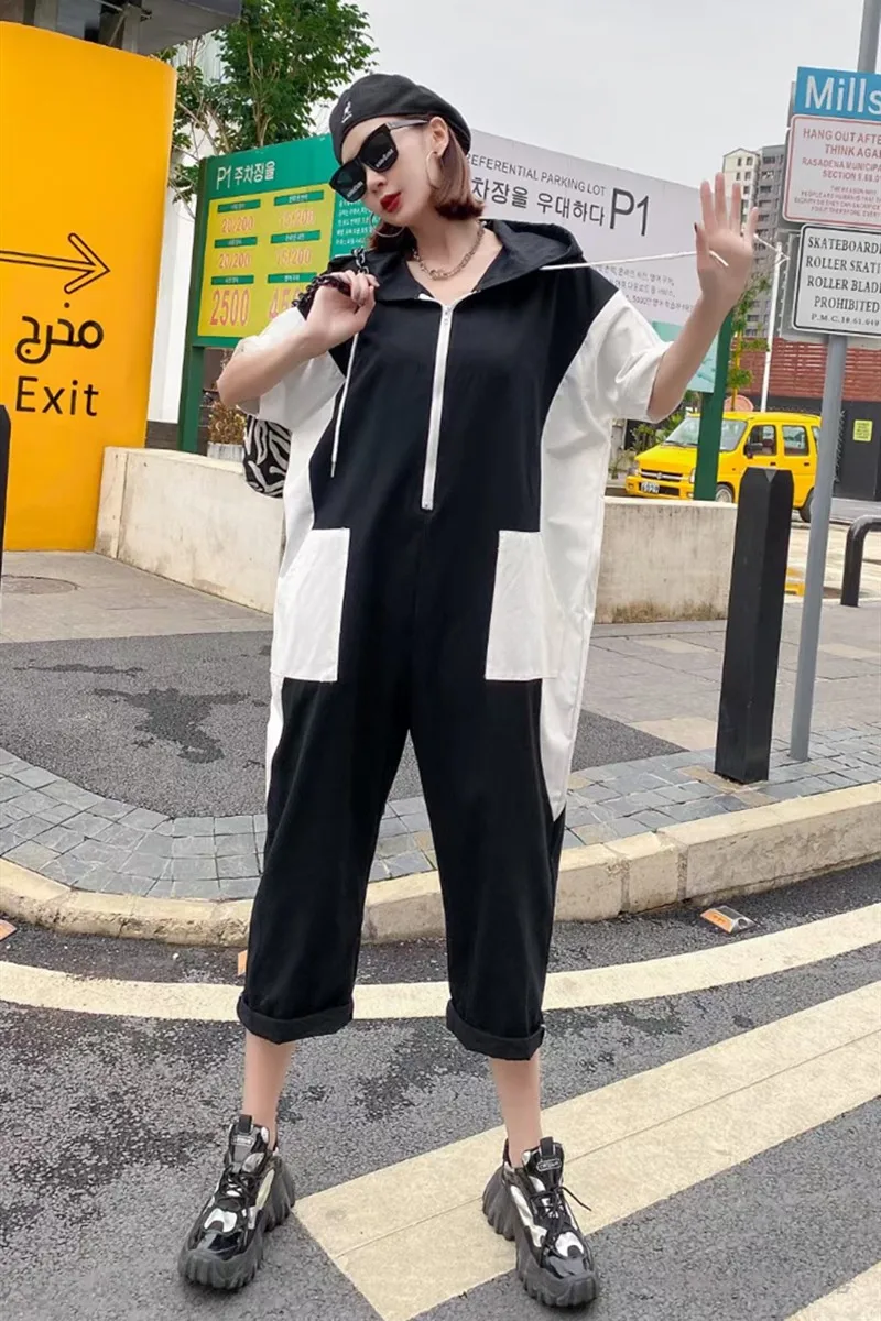

QING MO Black Green Women Patchwork Color Jumpsuits 2021 Summer Women Safari Style Jumpsuits Female Casual Jumpsuits ZQY7088