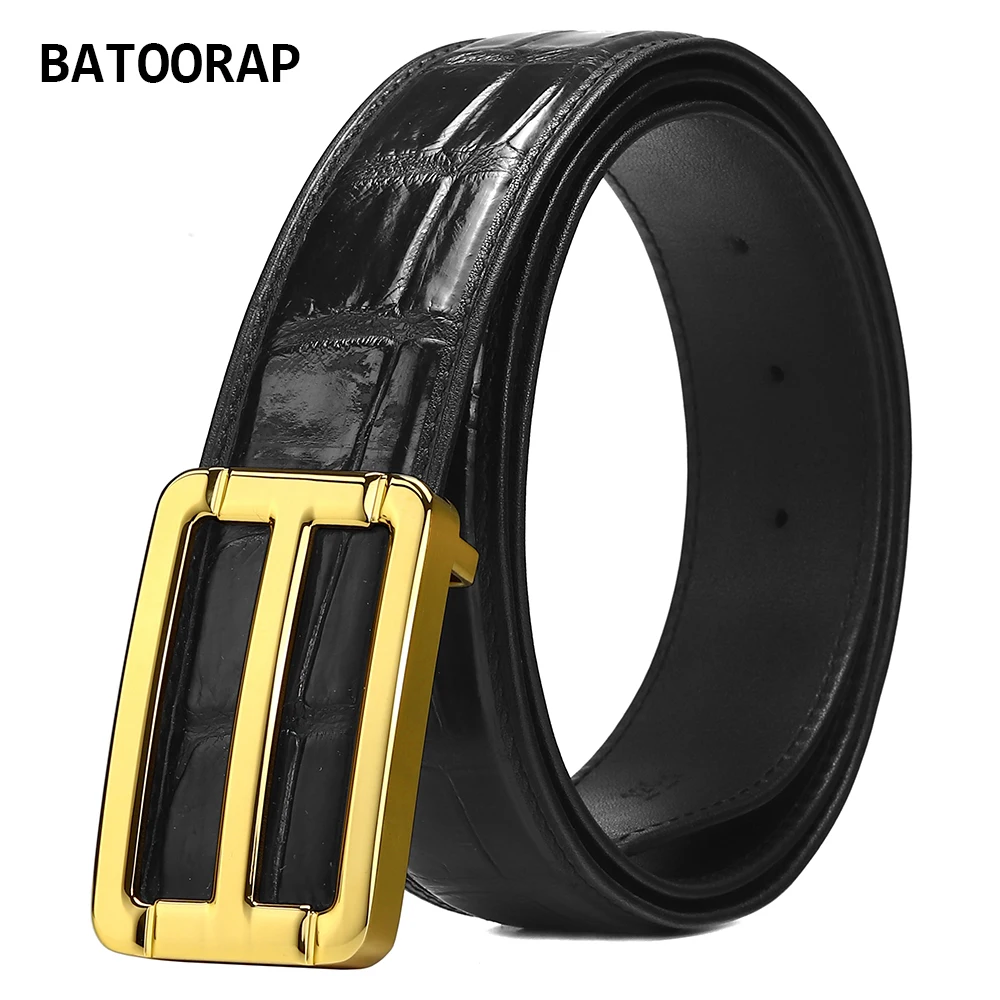 

BATOORAP Luxury High-end Crocodile Belt For Men Simple Stainless Steel Buckle Black Crocodile Belly Waistband 3.8CM Width G16P25