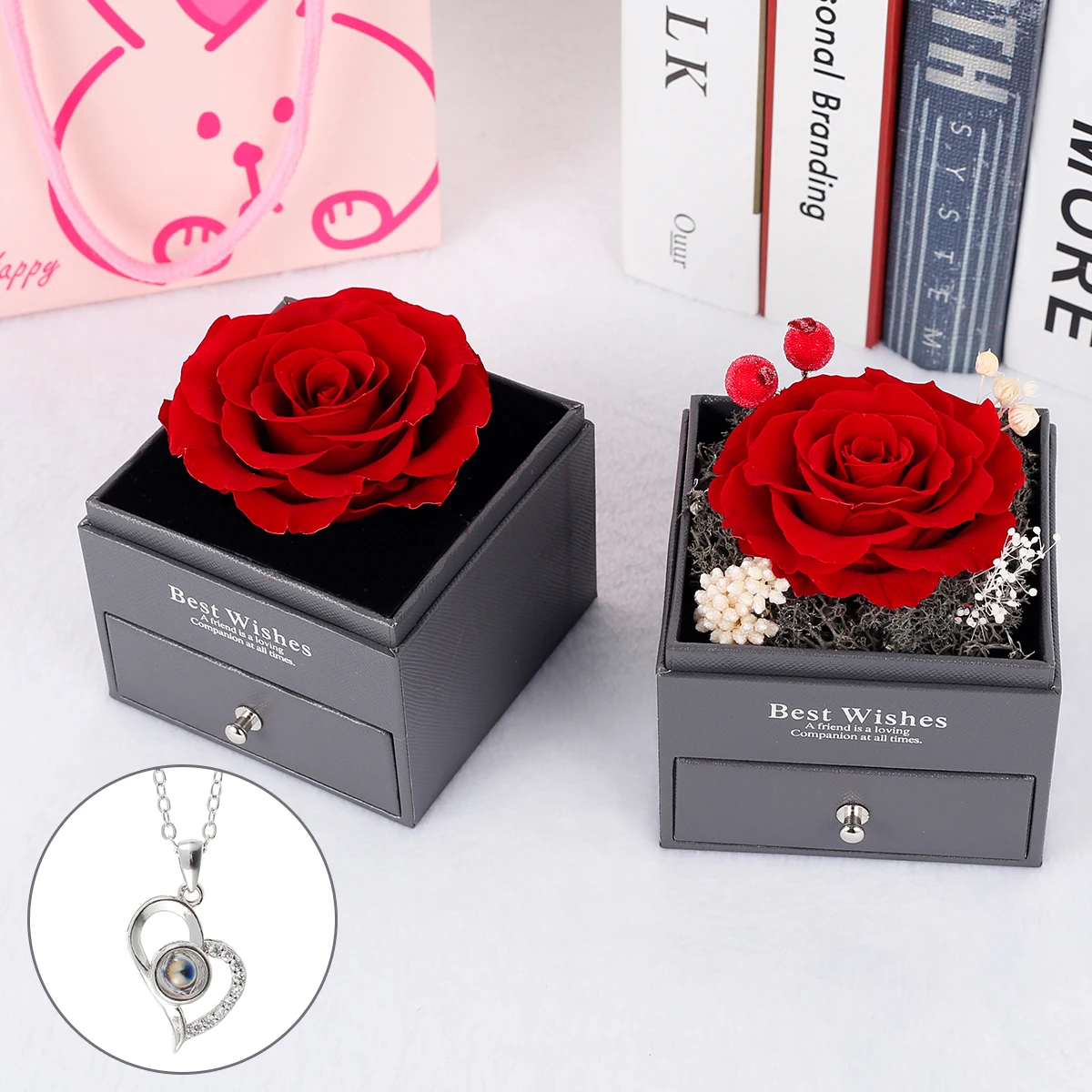 

Preserved Real Rose with Necklace Enchanted Rose Flower Gifts Eternal Real Flower Romantic Valentines Anniversary Birthday Gift