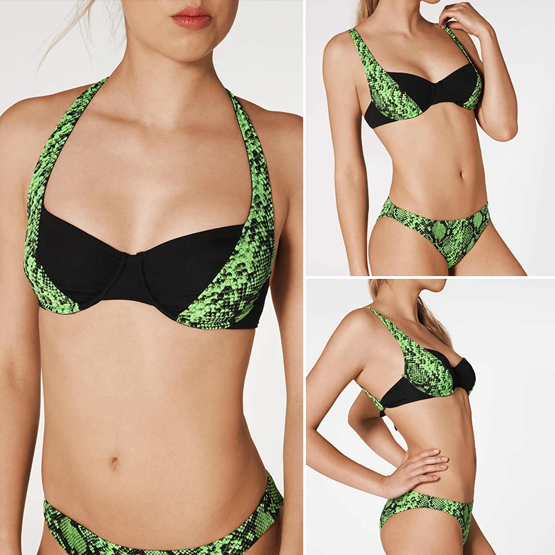 Змеиный принт бикини 2019 Mujer Холтер Купальник женский цельный купальник со