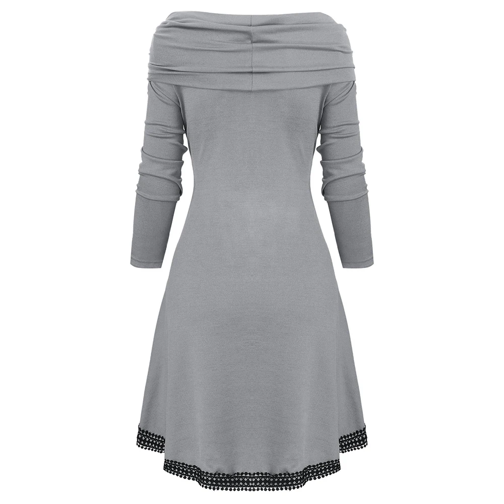 ROSEGAL Fashion Winter Sweaters Lace Up Cowl Neck Guipure Insert Longline Knitwear Long Sleeve Autumn Pullovers Daily Casual | Женская