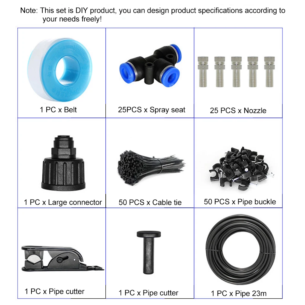 

23m Watering Kits For Garden Saving Water Automatic Greenhouse Nozzle Cooling Spray Lawn Easy Install Plant Irrigation Flexible