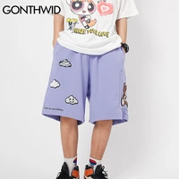 gonthwid shorts sweatpants harajuku cartoon cloud bear print short pants streetwear hip hop fashion loose knee length trousers