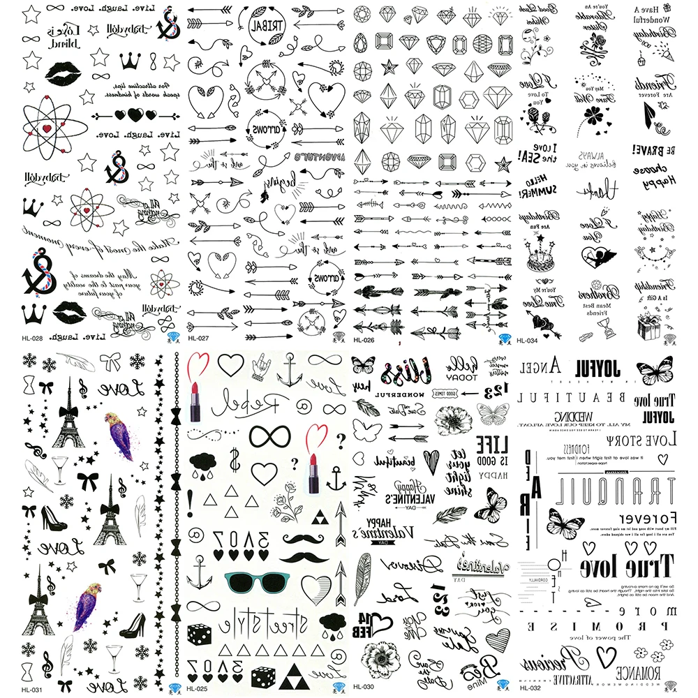 5 шт./лот водостойкая Татуировка в виде бабочки для женщин галстук с милым сердцем