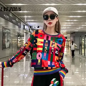 Свитшот женский с мультяшным принтом, повседневный пуловер в стиле Харадзюку, с длинным рукавом, свитшот с круглым вырезом, разные цвета, на весну