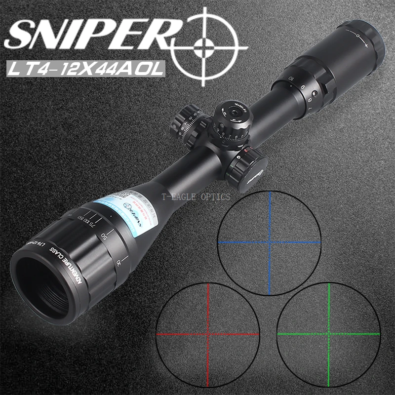 SNIPER 4-12X44 AOGL Hunting Riflescopes Tactical Optical Sight Full Size Glass Etched Reticle RGB Illuminated Rifle Scope