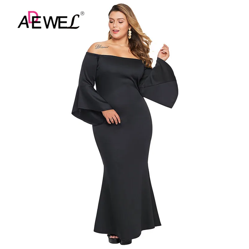 ADEWEL Черное Красное платье размера плюс с открытыми плечами и расклешенными