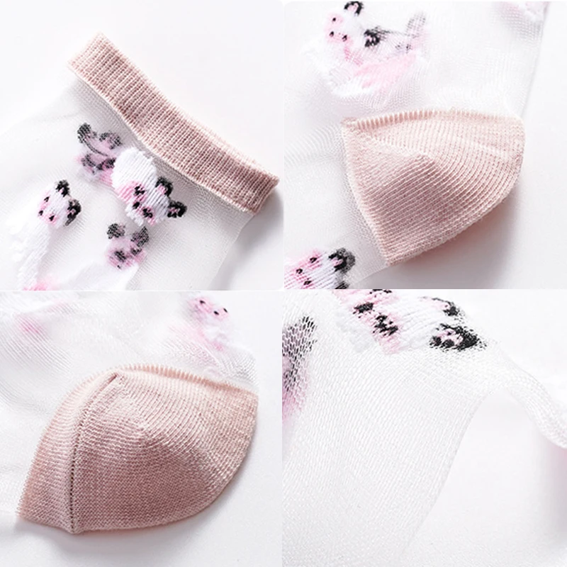 

Crystal Transparent Printing Ankle Socks Lace Animal Cartoon Socks Lady Mid-tube Summer Ultra-thin Soft Sock Japan Korea Trend