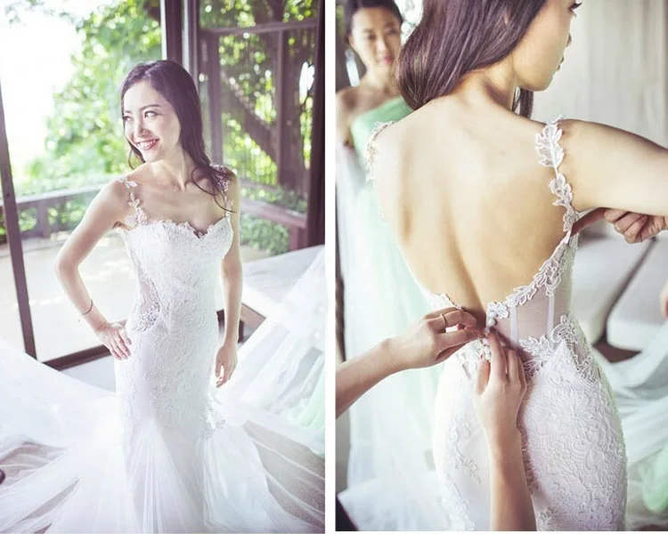 

sweetheart Spaghetti Straps Vestido De Noiva mermaid Vintage Wedding Dress 2020 new sexy backless lace appliques bridal Dresses