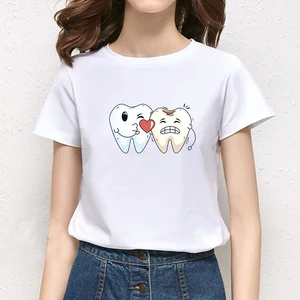 Hot sale Summer T-shirt Women Clothing Harajuku Teeth Print Female Tee O-neck Short Sleeve fashion tshirt femme Plus Size XXL