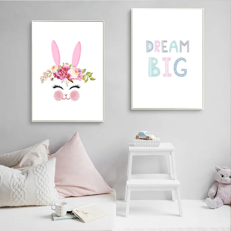 

Детский холст художественный постер цветок кролик декоративная печать картины для украшения стен картина Скандинавское украшение для дет...