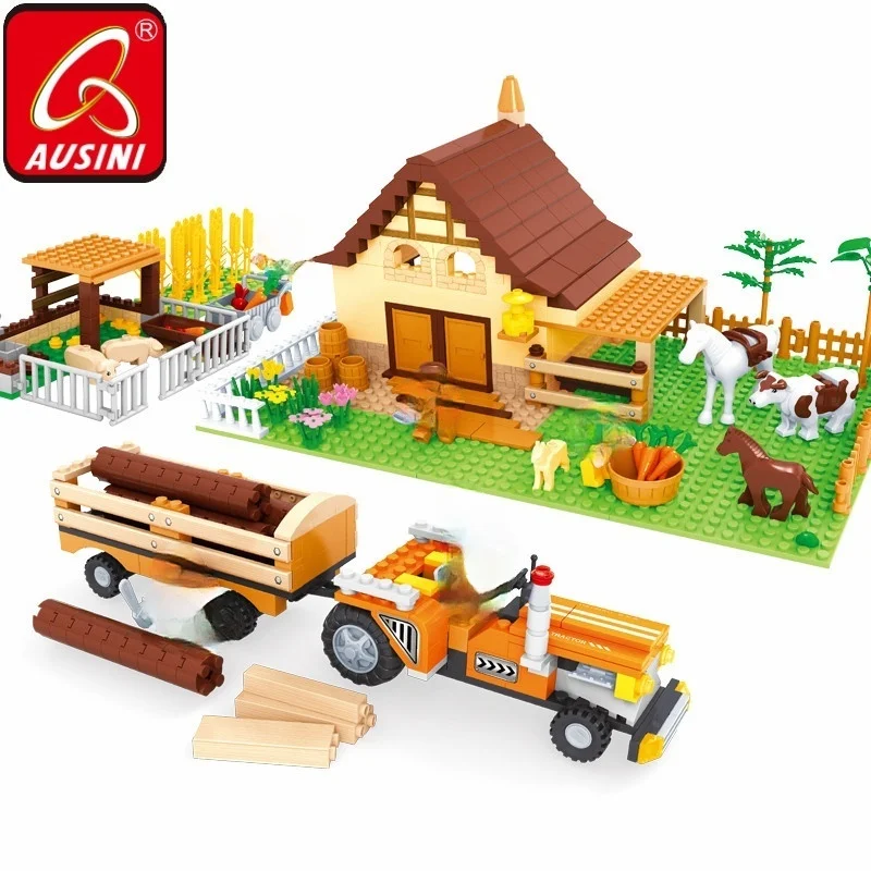 

Крупногабаритная фермерская модель AUSINI, строительные блоки, игрушки для детей, для мальчиков, фермерские грузовики, автомобильный прицеп с ...