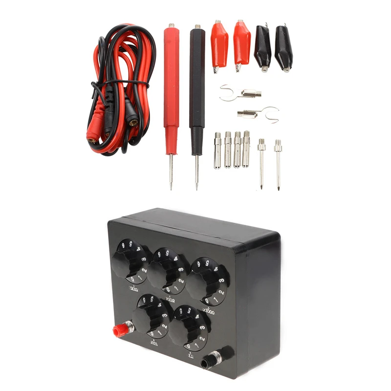 

1Pcs Black Resistance Box Iron Variable Decade Resistor 0-9999.9 Ohm 165X125x60mm For Physical Teaching & 16Pcs Banana Cable Mea