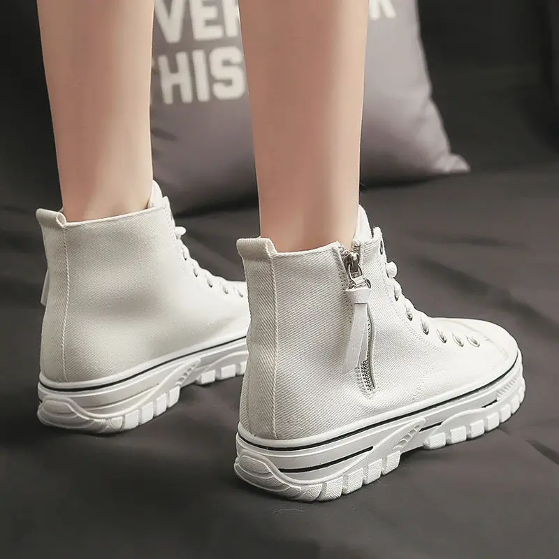 

Platform Sneakers PU Leather Shoes Woman High Top White Shoes Tenis Feminino A1-2042021 Autumn New Style Women Casual Shoes