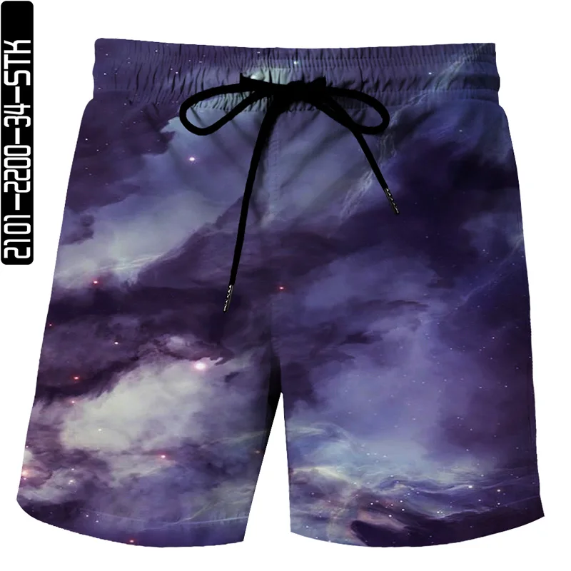

2021 summer men's board shorts 3D printing starry sky cloud elements fashionable men's Bermuda beach shorts casual quick-drying
