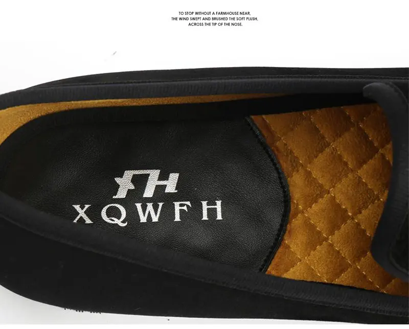 XQWFH/ г. Новая Стильная мужская обувь черная повседневная мужская обувь из флока модные вечерние и свадебные Мужские модельные туфли с аппликацией размеры 5,5-13,5