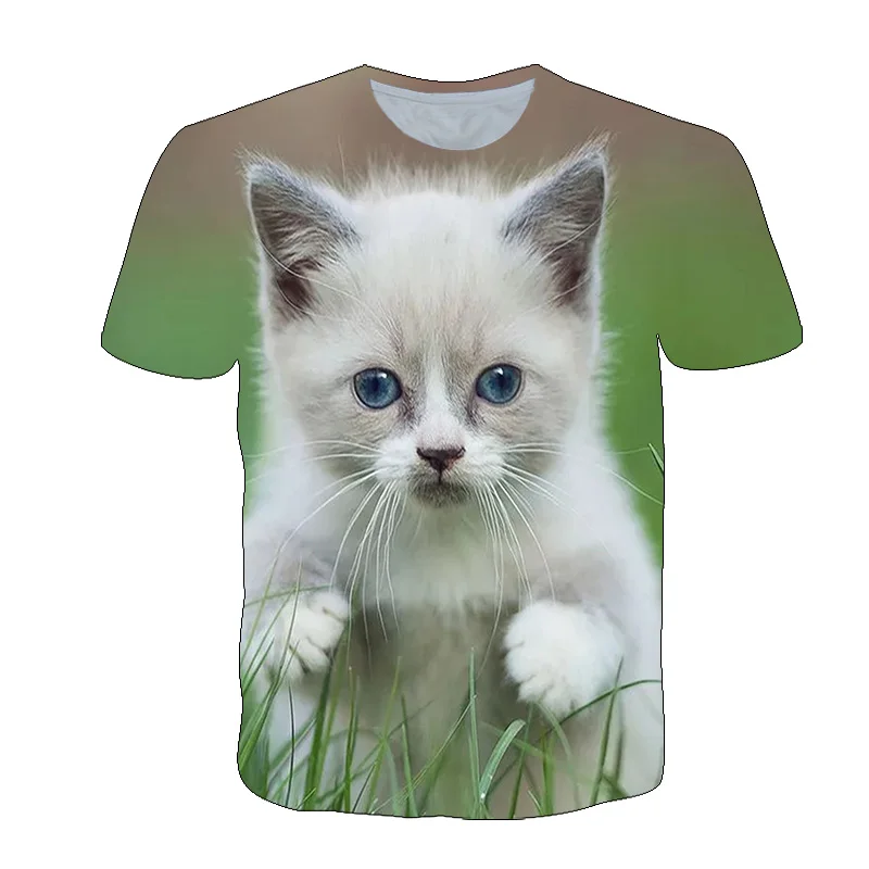 

4-14 Year Children Kawaii Cat Graphic t shirts Summer Popt 3D Print Funny t shirts For Girls and Boys Kids Clothes Baby Tee Top