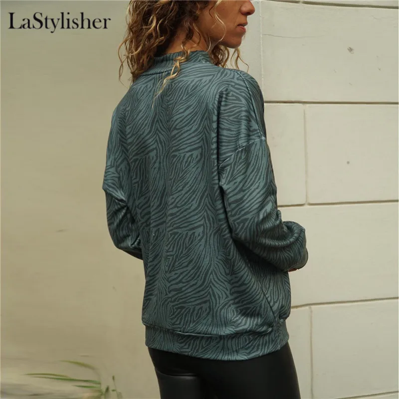 Полосатая блузка с высоким воротом размер d Осень-зима зеленая рубашка блузки для