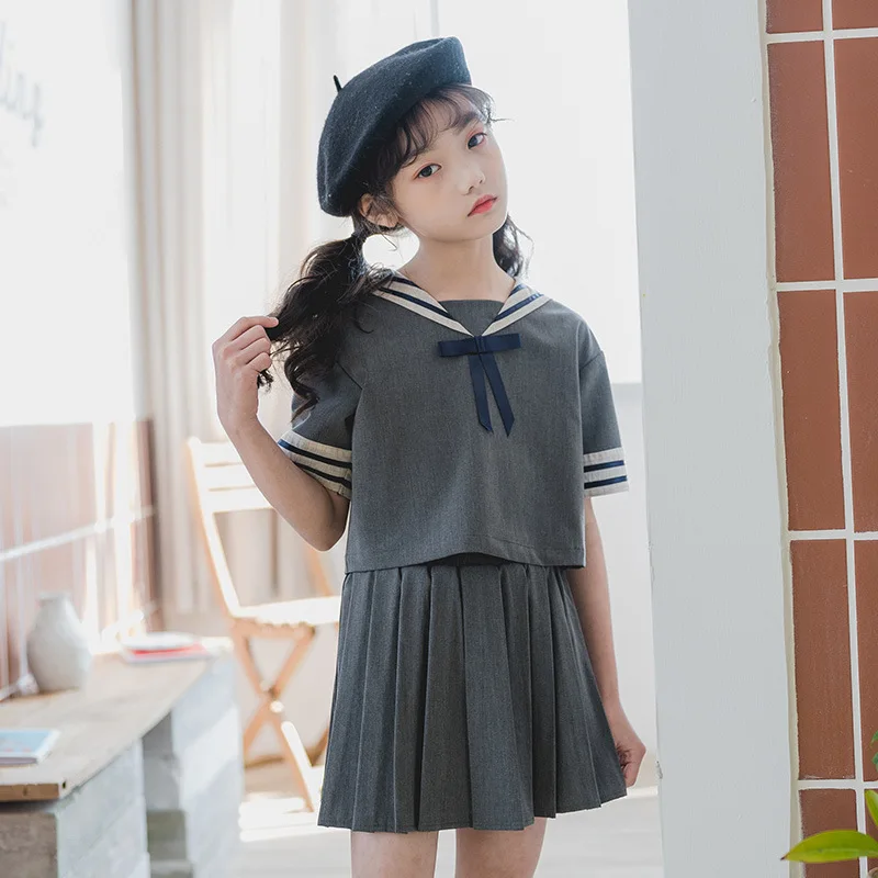 

2020 Summer New Girls Two-Piece Set College Style Shirt Top and Pleated Culottes Set Fashion Kids Clothing Set for Girls, #8317