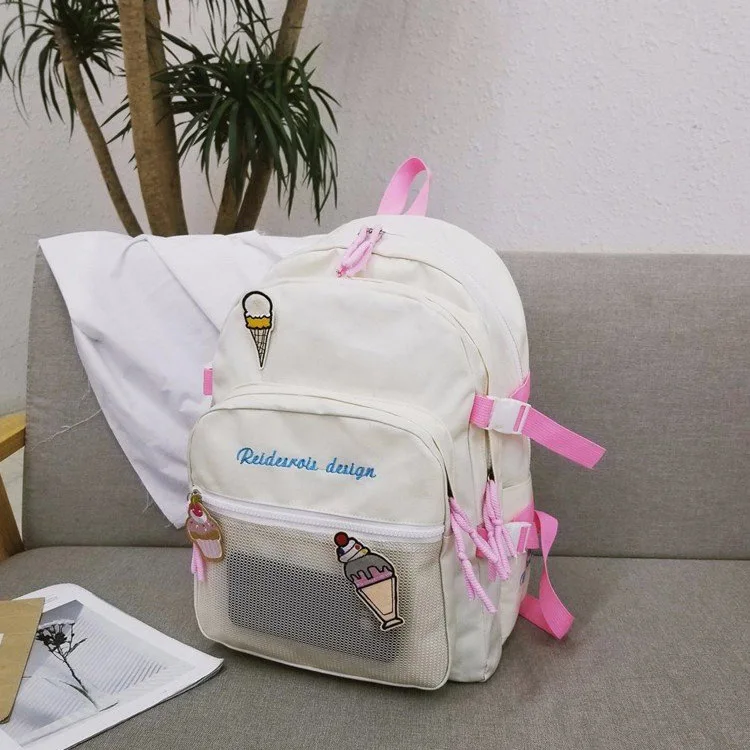 beige Harajuku женский рюкзак большой емкости школьные сумки для подростков девочек красивый туристический рюкзак Kawaii холст книжная сумка высокого качества - Цвет: beige