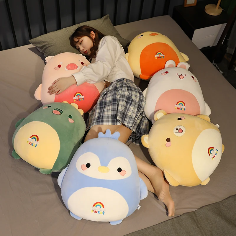Almohada de felpa de 50cm para ni&ntilde;os, mu&ntilde;eco de peluche Kawaii, oso, pollo, conejo, ping&uuml;ino, cerdito, dinosaurio, Animal de dibujos animados, coj&iacute;n para silla-3